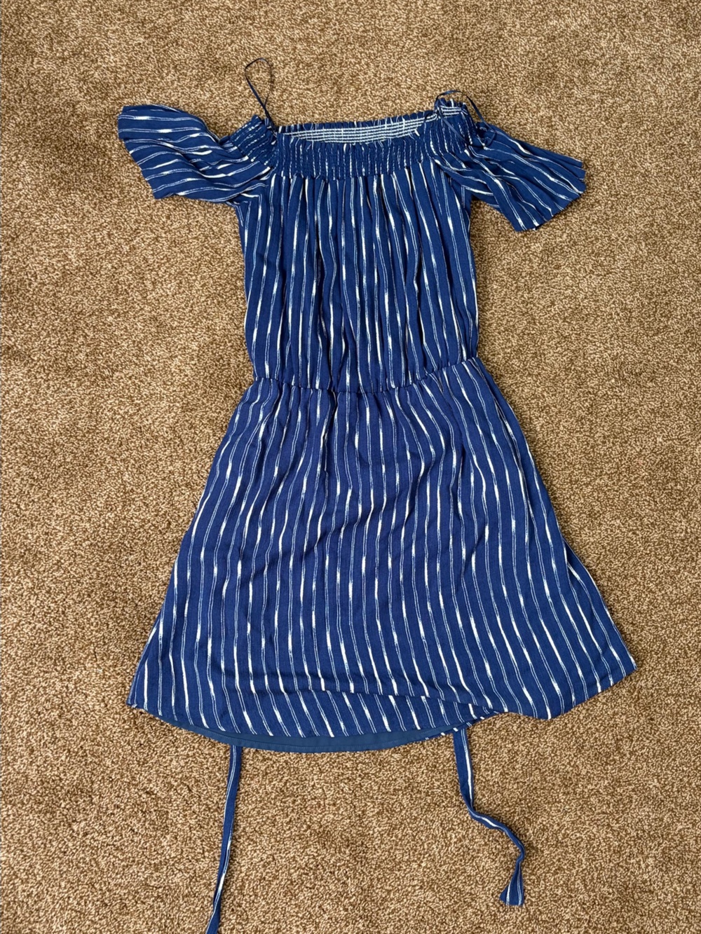 Charles Henry Navy and White Striped Off-Shoulder Mini Dress